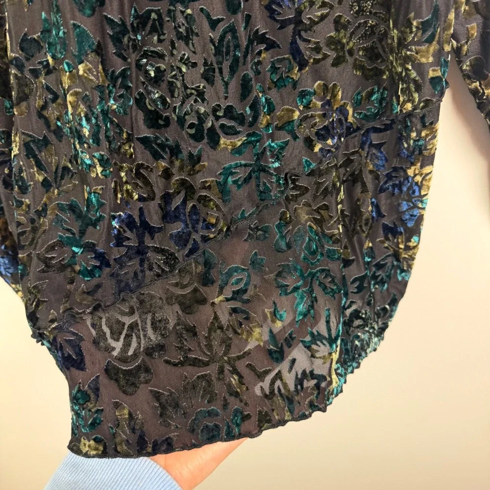 Coldwater Creek Velvet Burnout Floral Blouse Size‎ 1X Whimsigoth Artsy Sheer - Picture 3 of 9